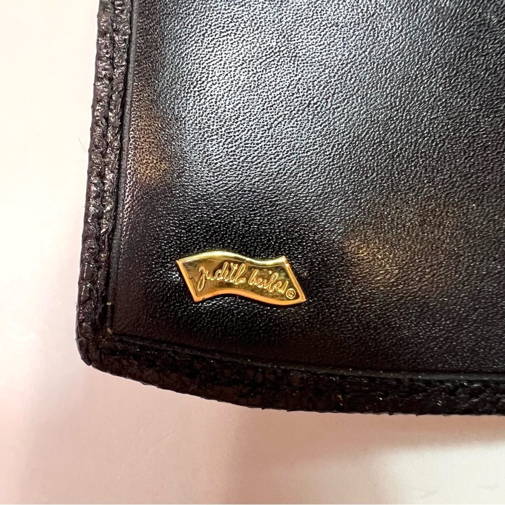 Vintage Judith Leiber Tri-fold Black Leather Wallet Credit Card Holder - Picture 7 of 14